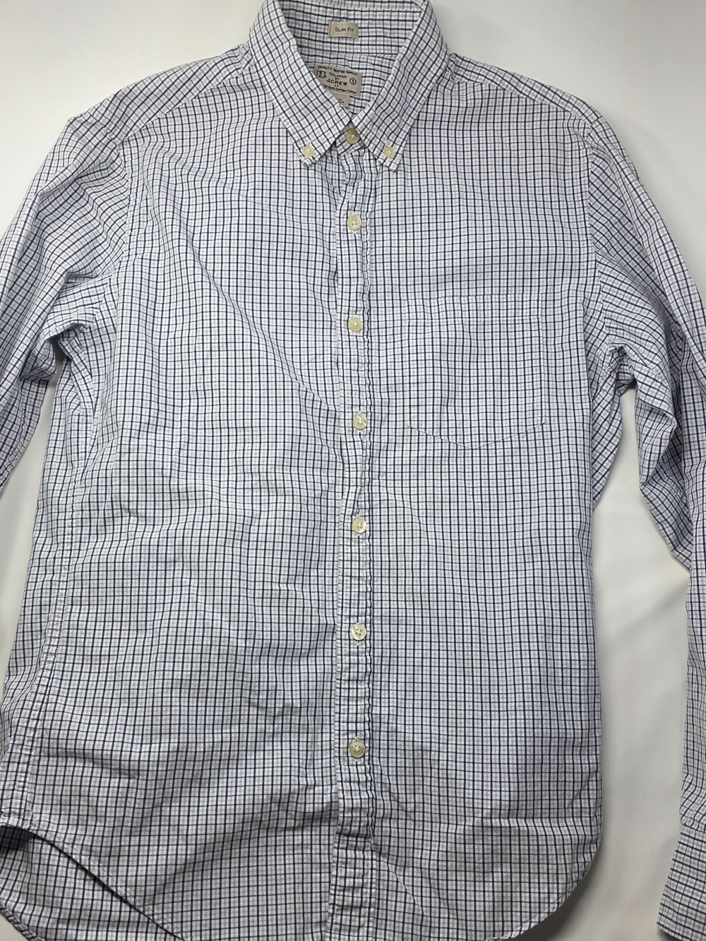 J. Crew White Button-Down Shirt with Blue Windowpane Check